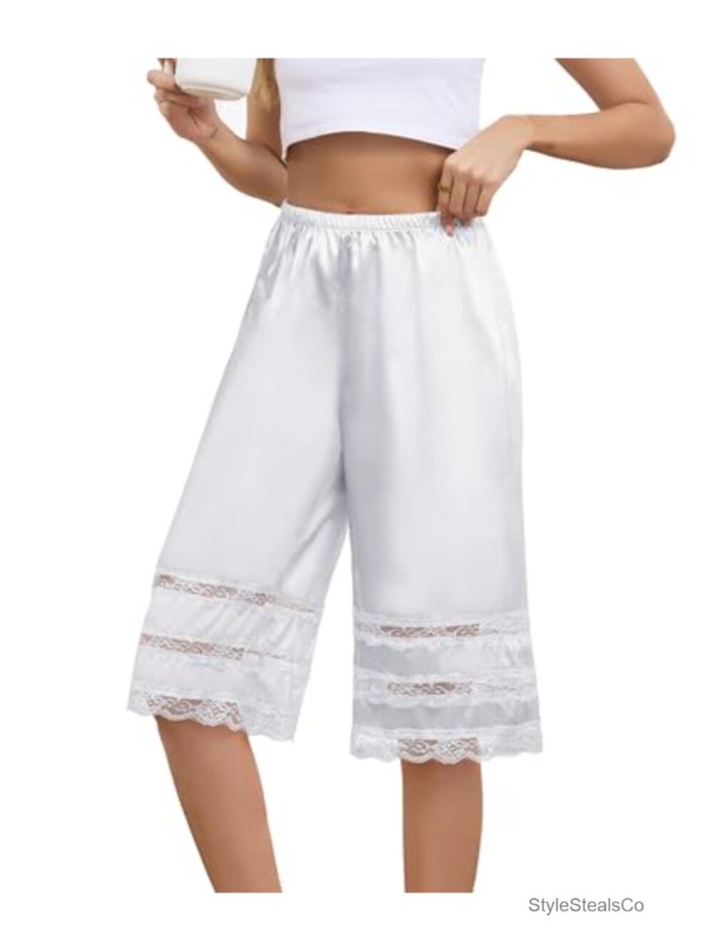 Satin Pettipant Culotte Slip Shorts with Lace Trim Wide Leg Bloomers